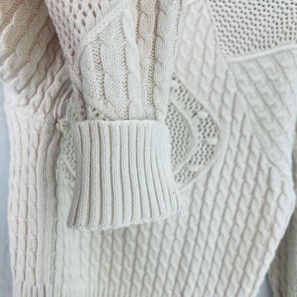 Women's Crochet Tan Cropped Long Sleeve Cable Knit Sweater L A Hearts Size Small - Picture 6 of 11